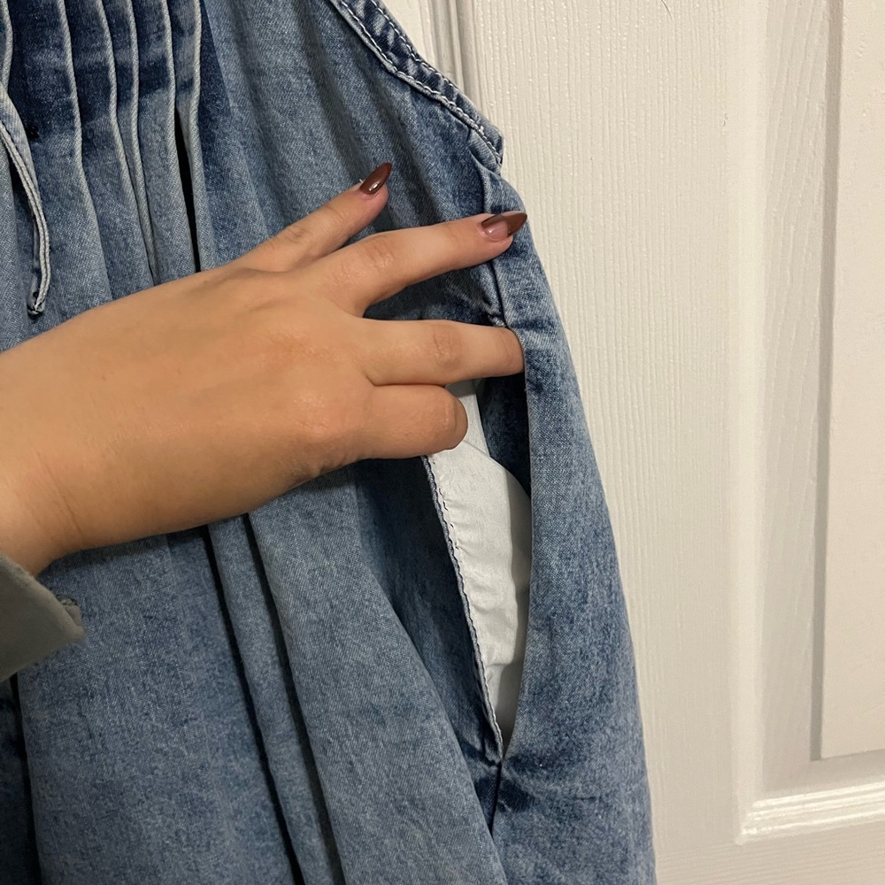 Denim Pleated Romper - Picture 4 of 4